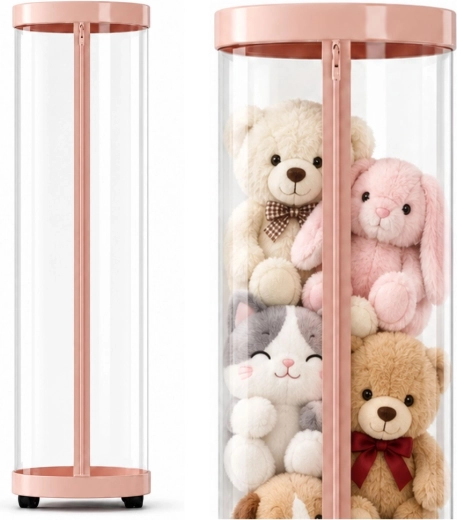 Roze draaibare organizer voor knuffels en speelgoed met LED-verlichting, 126 cm