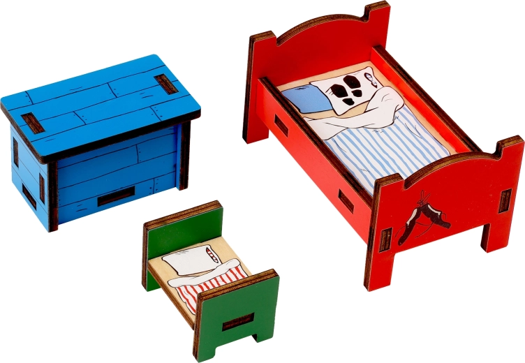 Houten poppenhuismeubel voor Pippi Langkous – slaapkamer