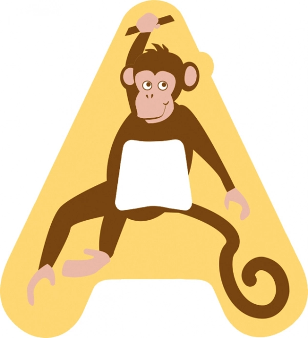 Houten letter A - Decoratie met een aapje