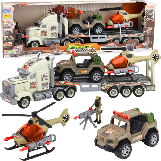 Militaire transportsset met trekker, helikopter en terreinwagen met licht en geluid