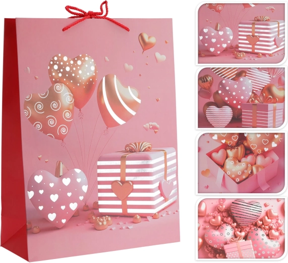 Cadeautas met hartmotief 23 × 18 × 10 cm, mix decoraties