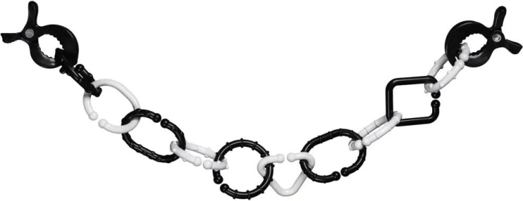 Profibaby zwart-witte kunststof ketting voor kinderwagen met clips