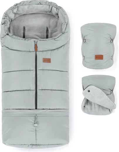 Petite&Mars winterset voetenzak Jibot 3-in-1 en kinderwagenhandschoenen Jasie Quiet Grey
