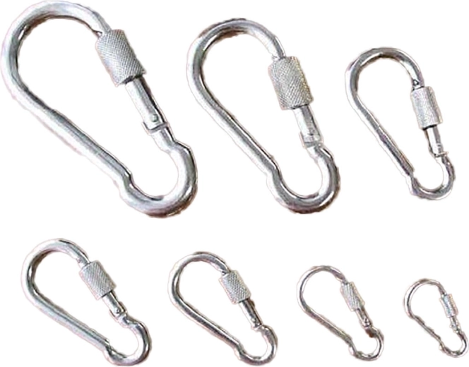 Stalen karabijnhaak met borgmoer 80 mm, verzinkt, draagvermogen 230 kg (5 stuks)