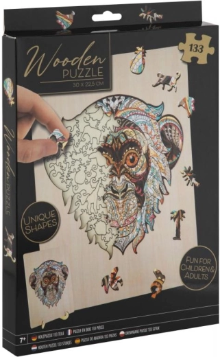 Houten contourpuzzel Aap met standaard, 133 stukjes