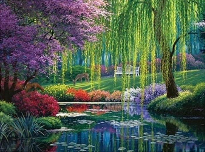 NORIMPEX Schilderen op nummer Groene park aan het water 40 × 50 cm