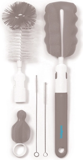 BabyOno borstel voor het reinigen van flessen en fopspenen met verwisselbaar handvat, grijs
