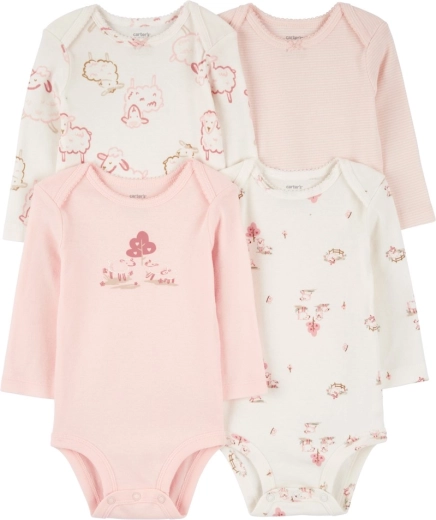 Carter’s meisjesromper met lange mouwen Pink/Ivory, set van 4 stuks, maat 56