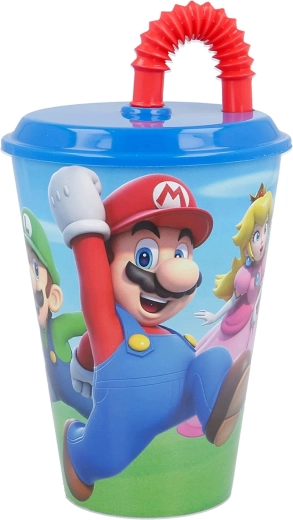 Nintendo Super Mario kinderbeker met deksel en rietje 430 ml