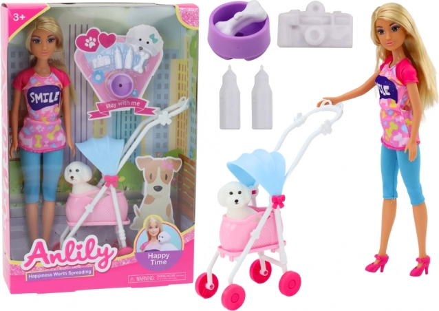 Pop Anlily met hondje in een wagentje