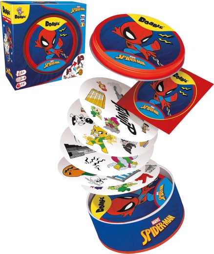 Asmodee Dobble Spider-Man – snelle observatiespel in een metalen blikje