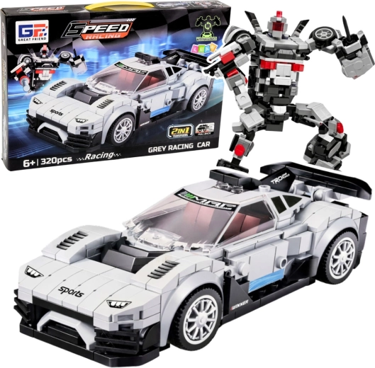 Bouwset 2-in-1 raceauto en robot, 320 stukjes, wit