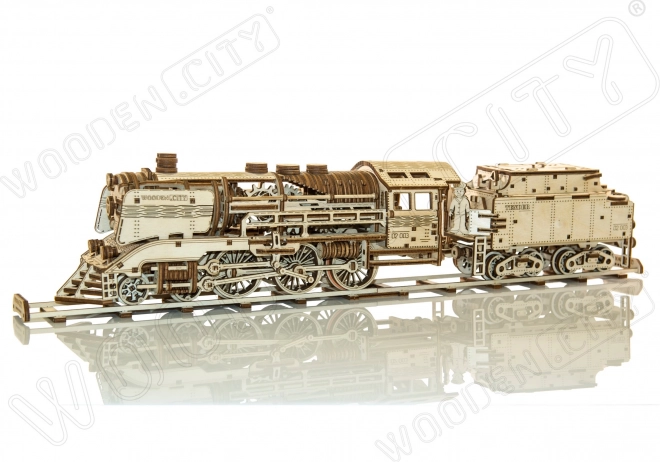 Houten 3D-puzzel WOODEN CITY express met tender en rails, 580 stukjes