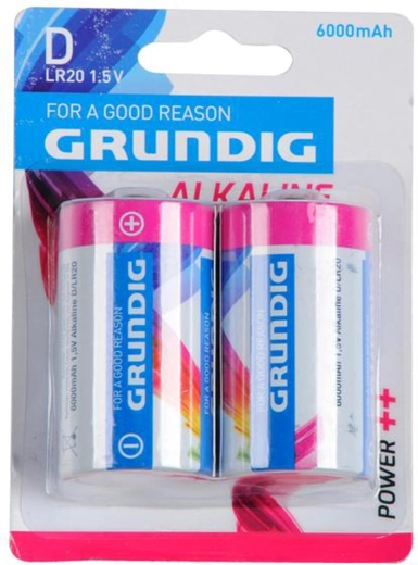 Alkalinebatterijen D LR20 GRUNDIG 6000 mAh, 2 stuks