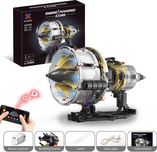 Bouwset van een turbinemotor met USB-voeding en LED-verlichting, 564 onderdelen