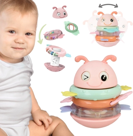 Woopie sensorisch babyspeelgoed bijtje 2-in-1 met rammelaar en bijtring, roze