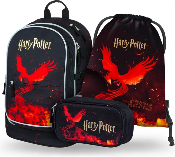 baagl schoolset 3 stuks harry potter feniks – rugzak, etui en gymzak
