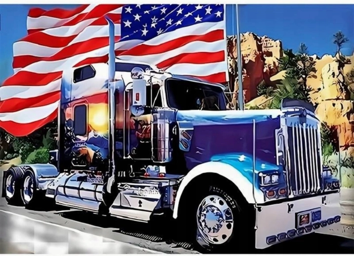 Diamond painting Amerikaans auto met vlag 30 × 40 cm