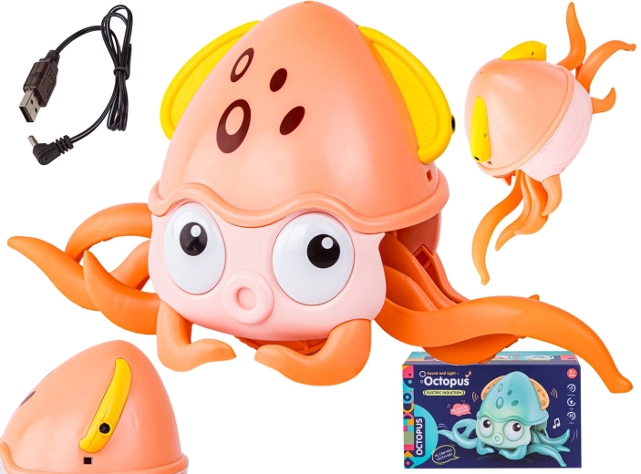 Interactieve wegvluchtende octopus – licht op en speelt melodieën, oranje