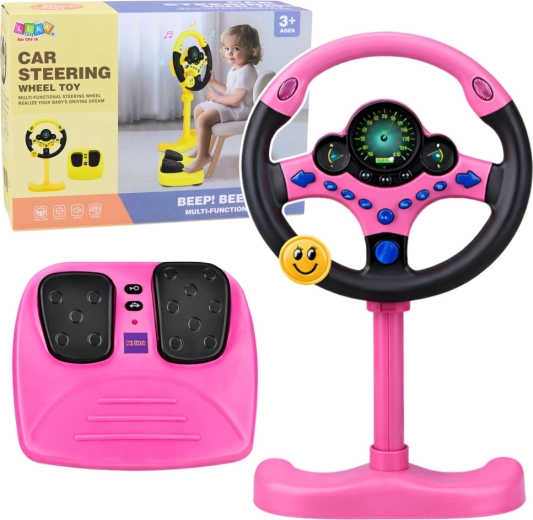 Interactief kinder-stuur met standaard en pedalen roze