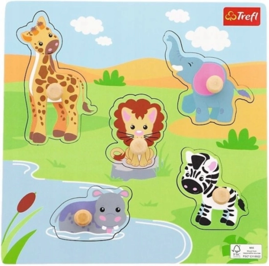 Houten mini-puzzel Safari – 5 stukjes