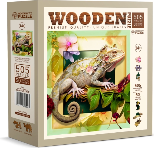 Houten puzzel kameleon en bloemen 505 stukjes WOODEN CITY