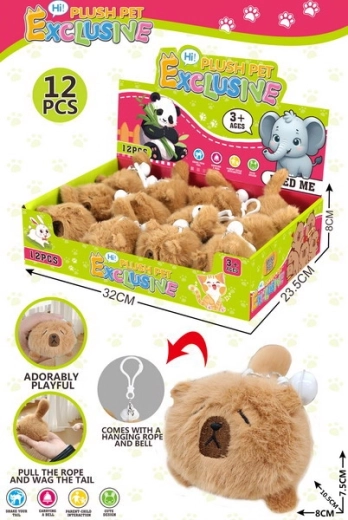 Pluchen uittrekbare capibara-sleutelhanger 10,5 cm met belletje