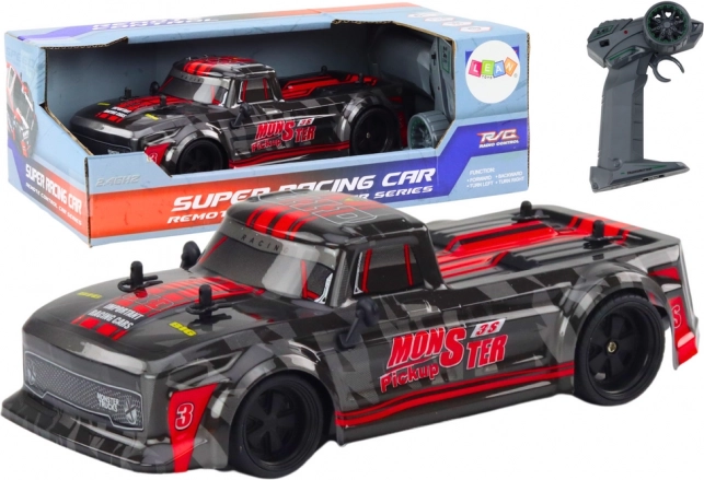 RC pick-up 1:18 met rubberen banden – zwart‑rood