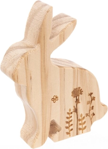 Houten konijntje met bloem, bruin, 9 cm