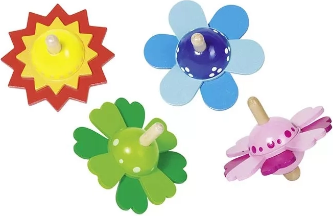 Houten tol met bloemenblaadjesmotief