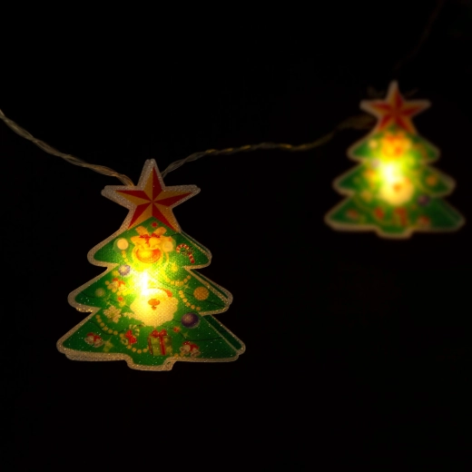 LED-lichtsnoer met kerstboompjes, 10 LED's, warm wit