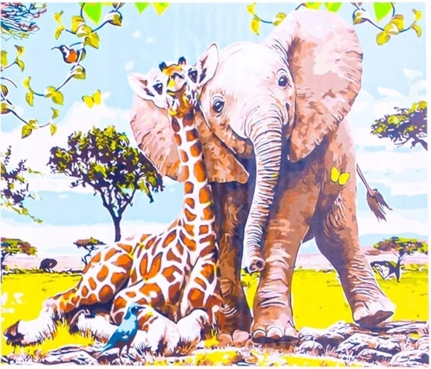 Norimpex Schilderen op nummer Olifant en giraf 40 × 50 cm