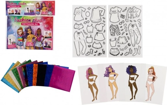 Creatieve set voor modeontwerpster met foliekleefplaatjes