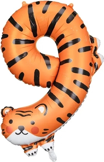 Folieballon cijfer 9 – tijger 49 × 76 cm