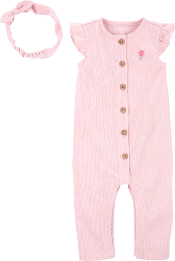 Carter’s meisjesset: mouwloze romper met ritssluiting en haarband, roze