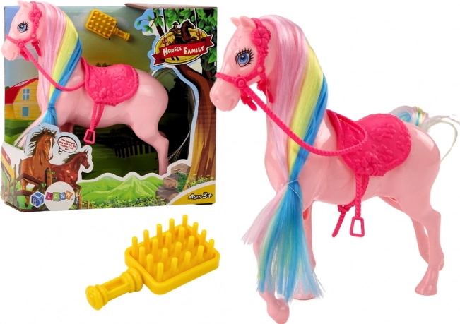 Paardfiguur met Kleurrijke Manen en Roze Zadel