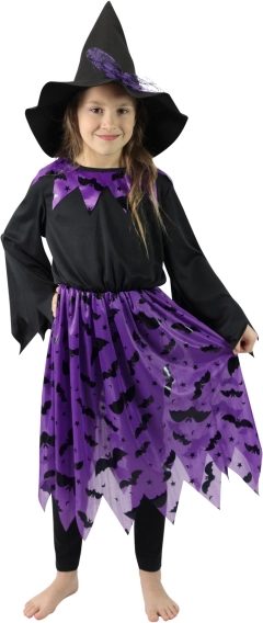 kinderkostuum heks met hoed en vleermuismotief (maat S)