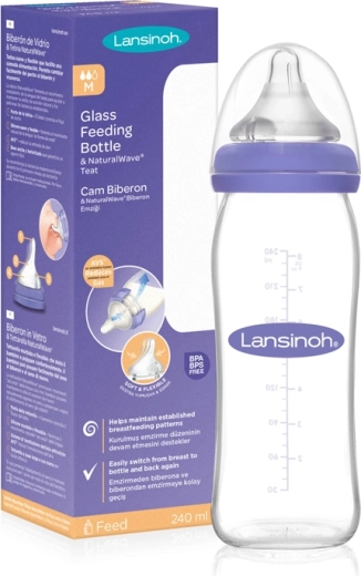 Lansinoh glazen babyfles met NaturalWave-speen (M) 240 ml