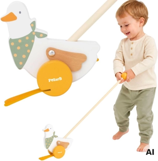 Viga PolarB houten duw-gans op stok voor kinderen 12m+