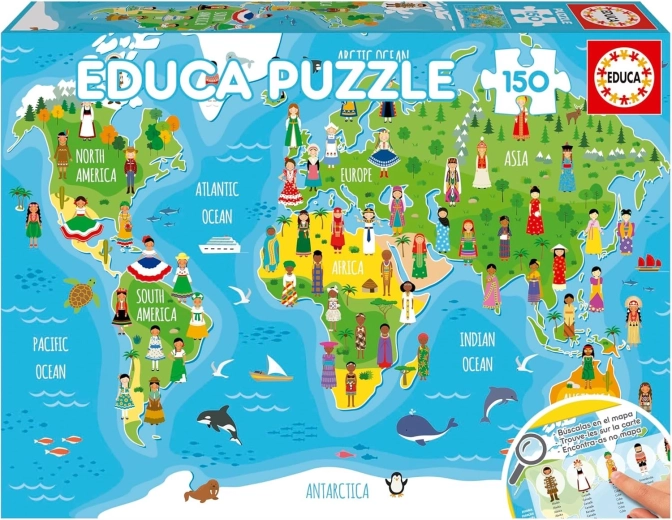 Educa puzzel wereldkaart met meisjes 150 stukjes