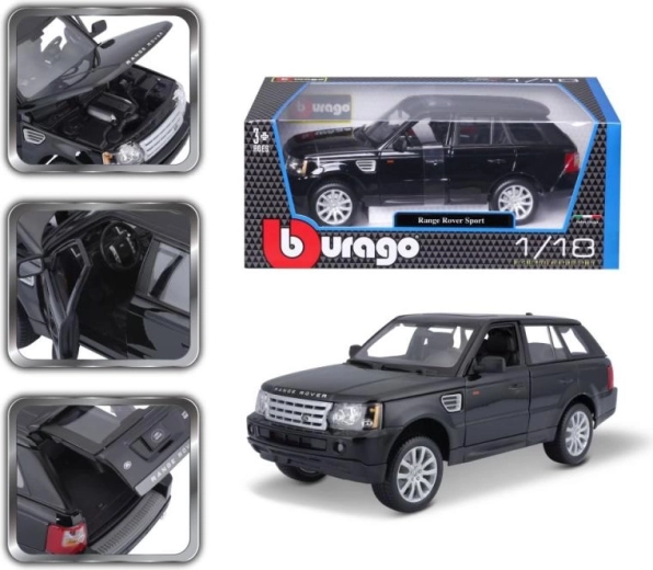 Metalen model BBURAGO RANGE ROVER SPORT 1:18, zwart
