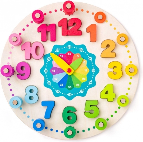 Houten kleurrijke educatieve klok met cijfers en ringen, 102 stuks