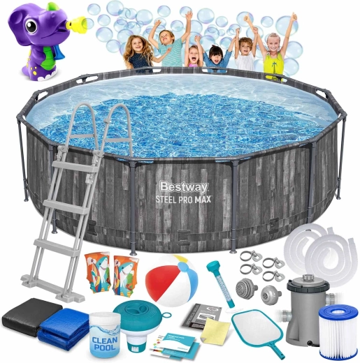 Tuinframezwembad 366 × 100 cm BESTWAY Steel Pro MAX 18-in-1 + gratis bubbelmaker