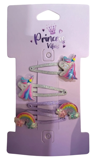 Pink set glitter haarspeldjes eenhoorn en regenboog (4 stuks)