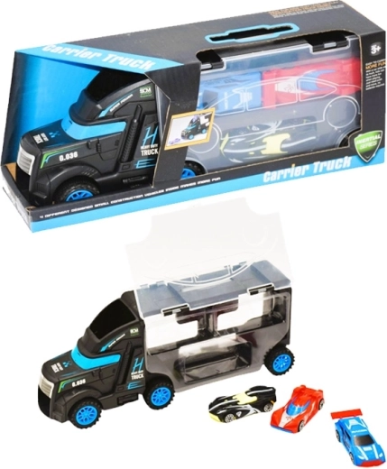 vrachtwagen met autootjes met opbergkoffertje en 3 autootjes