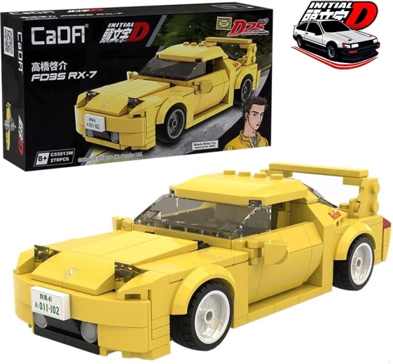 Bouwset CaDA raceauto MAZDA RX-7 FD – geel, 278 stukjes