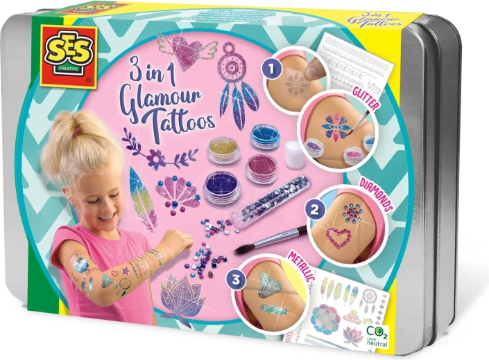 3-in-1 Tatoeageset met Glitters SES Creative