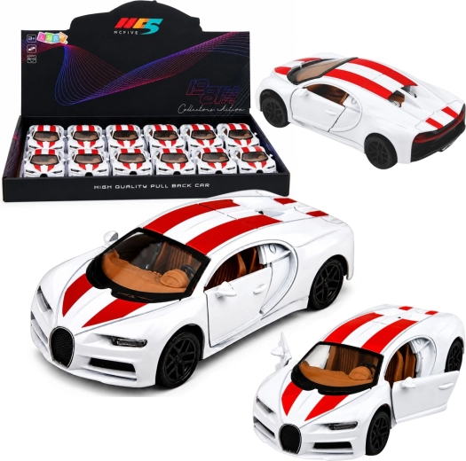 Metalen sportwagen met pull-back (achteruittrekmechanisme) met licht en geluid, wit 1:32