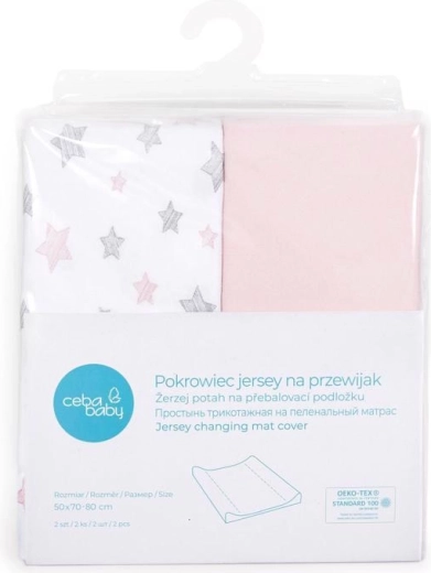 Ceba Baby hoes voor verschoonmat 50 × 70 cm, 2 stuks Candy Pink + Pink Stars