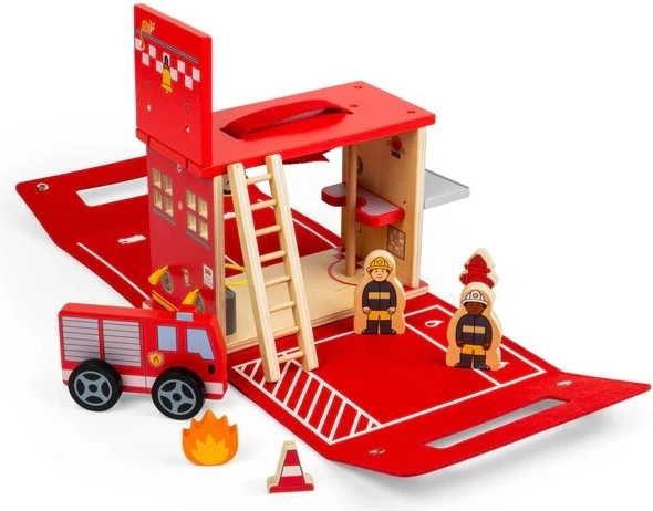 Bigjigs Toys draagbaar houten brandweerstation